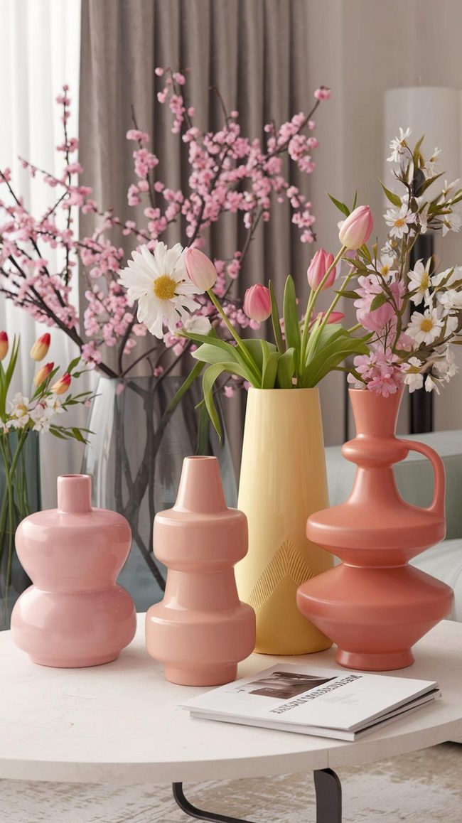Colorful Ceramic Vases Spring Centerpieces