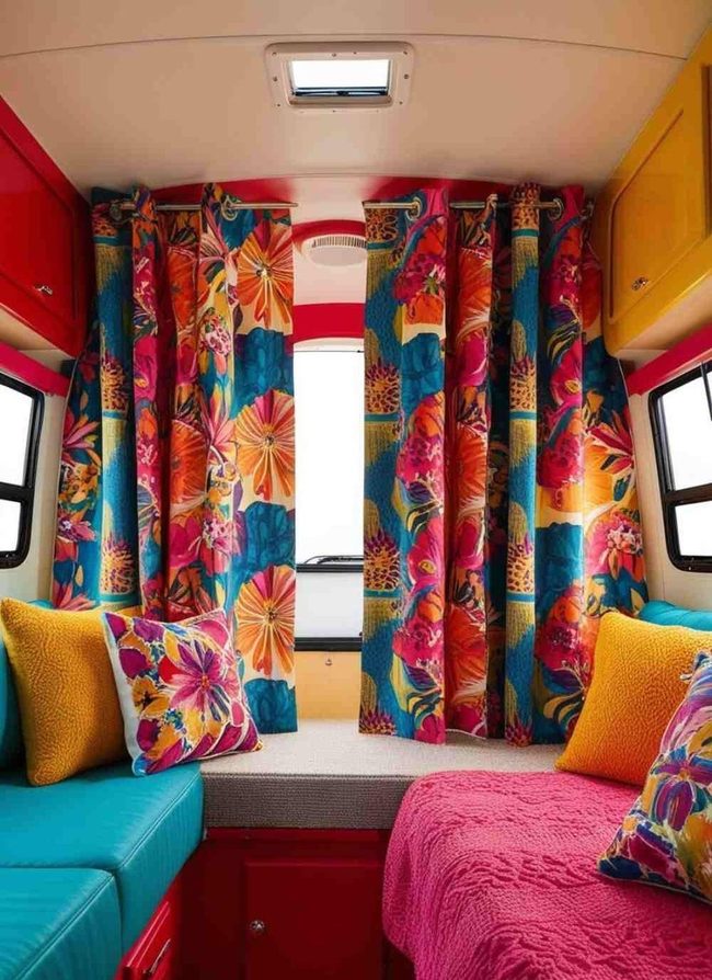 Patterned Curtains Brighten Camper Interiors