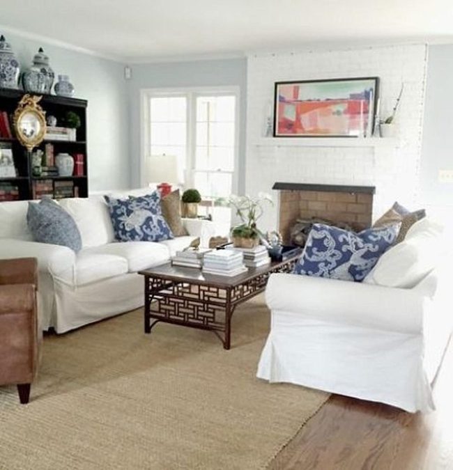 Sunlit Living Room With Blue Accents