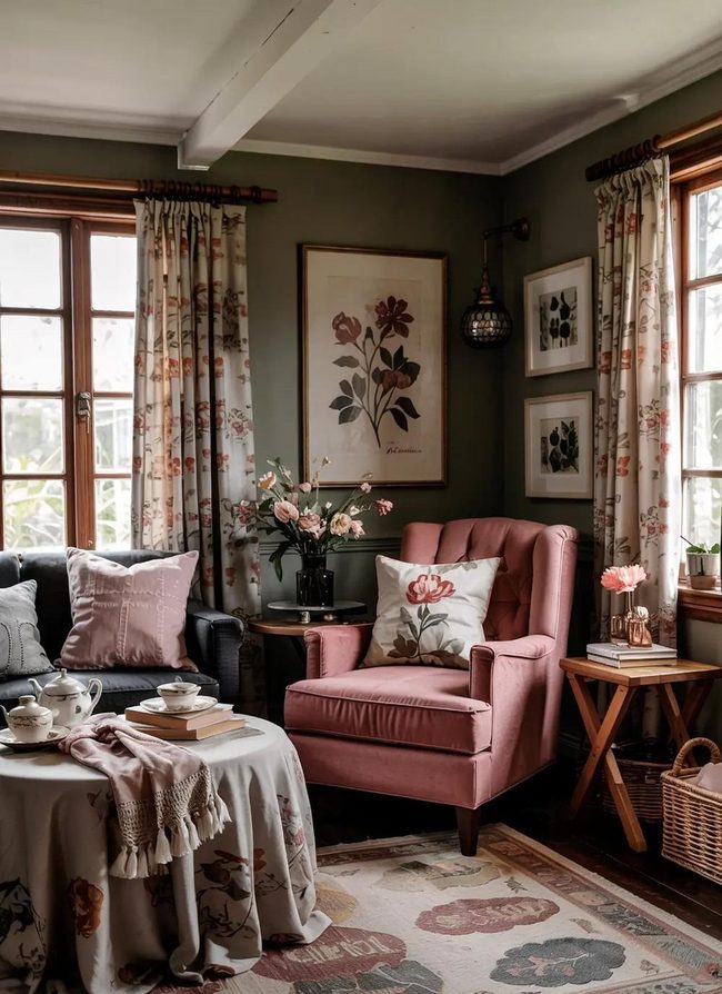 Dark Walls Meet Cottage Florals