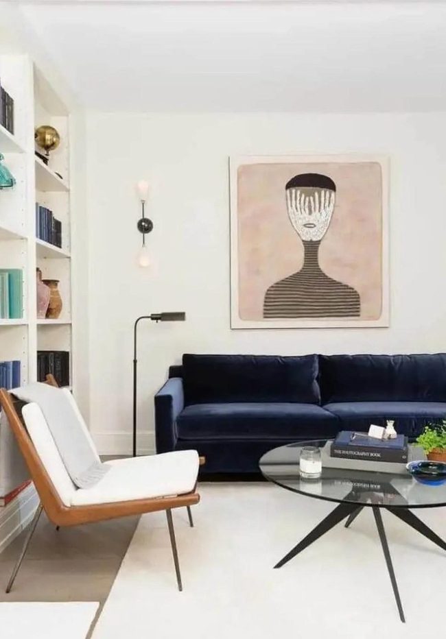 Abstract Face Above Deep Blue Sofa