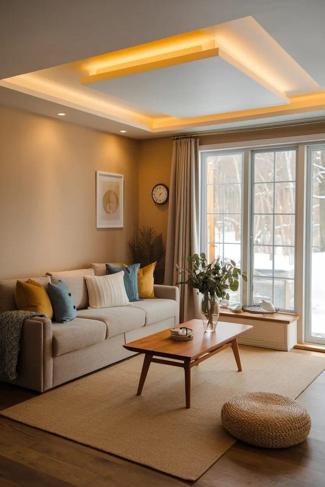Coffered Ceiling Above Beige Mountain View