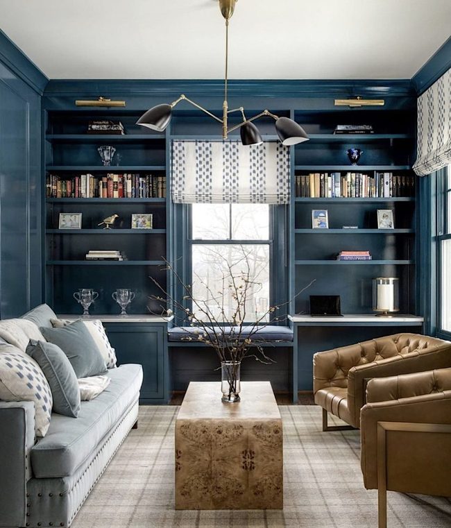 Blue Bookshelves In Perfect Symmetry