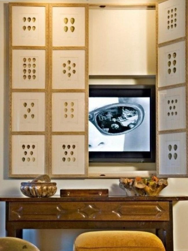 Carved Wood Desk With Modern Art