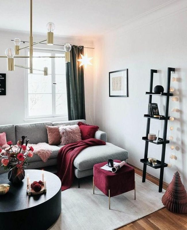 Grey Sofa Meets Deep Red Drama