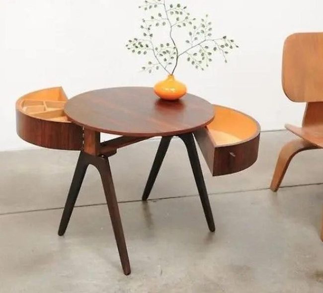 Dark Wood Table With Hidden Storage
