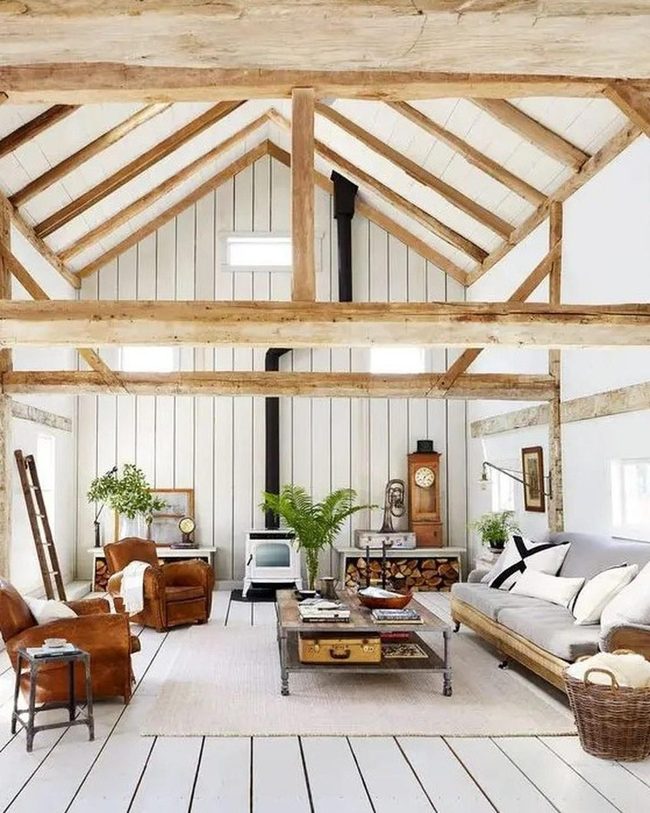 Wooden Beams, White Walls, Green Plants