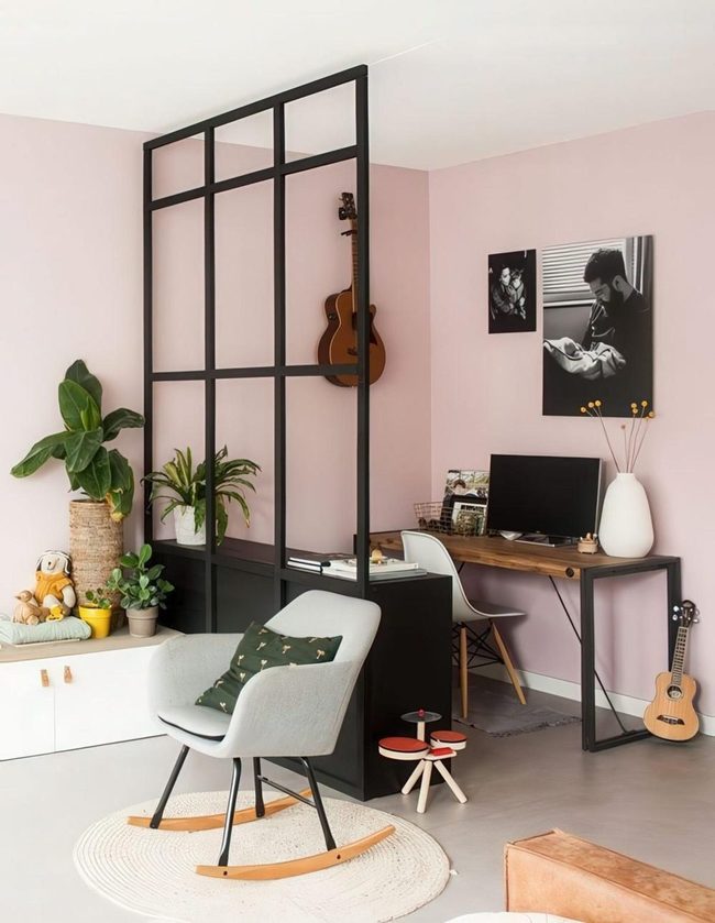 Pink Walls, Green Plants, Guitar Art