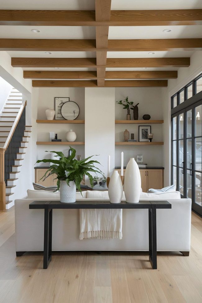 Clean-Lined Wooden Beams With Black Accents
