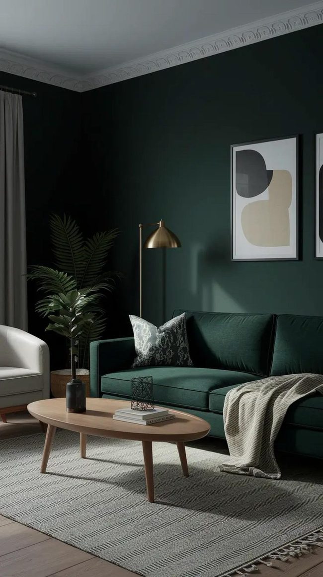 Deep Green Walls With Brass Accents