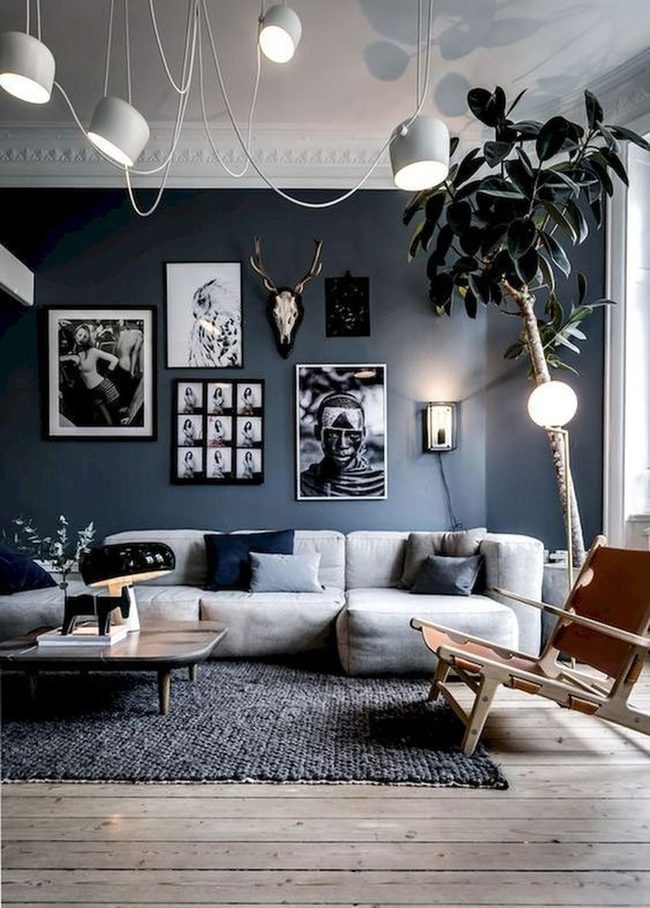 Deep Blue Walls With Wooden Floors