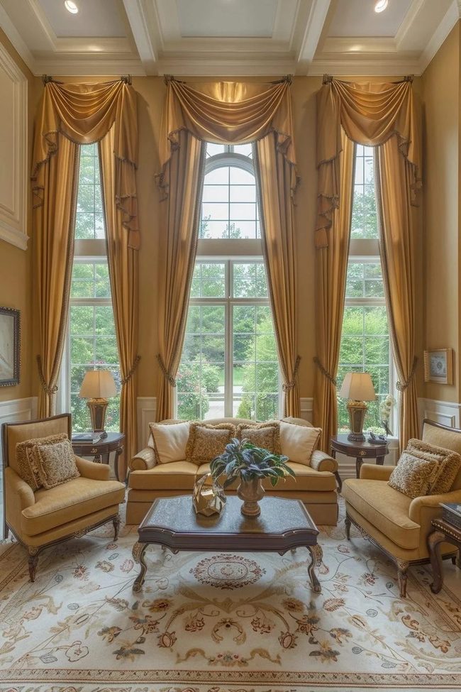 Gold Drapes Frame Luxury Living