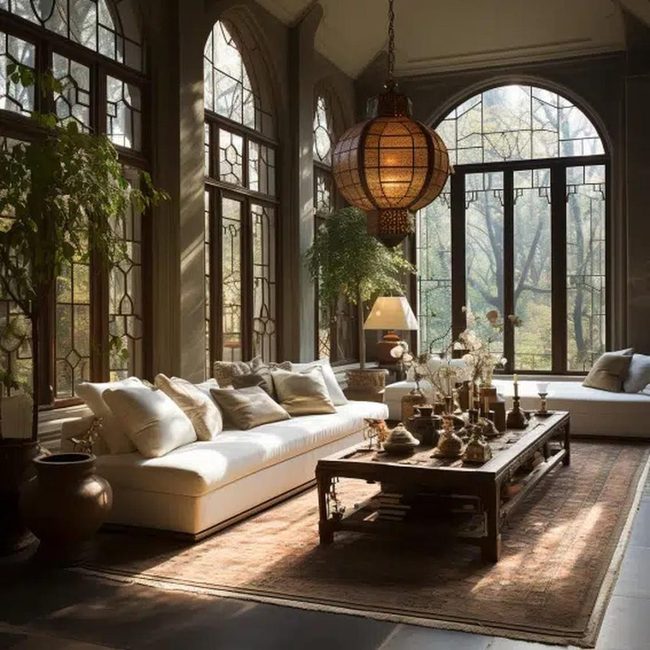 Cream Sofa With Ornate Eastern Accents