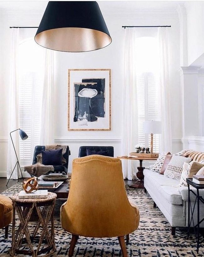 Patterned Rug Anchors Colorful Seating