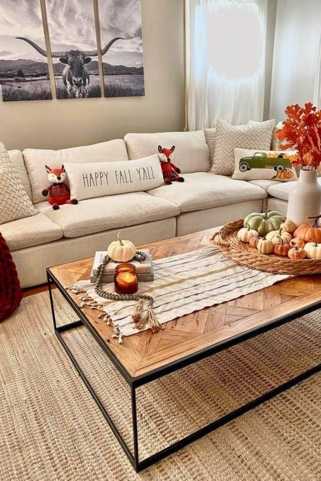 Burnt Orange Sectional with Pumpkin Basket