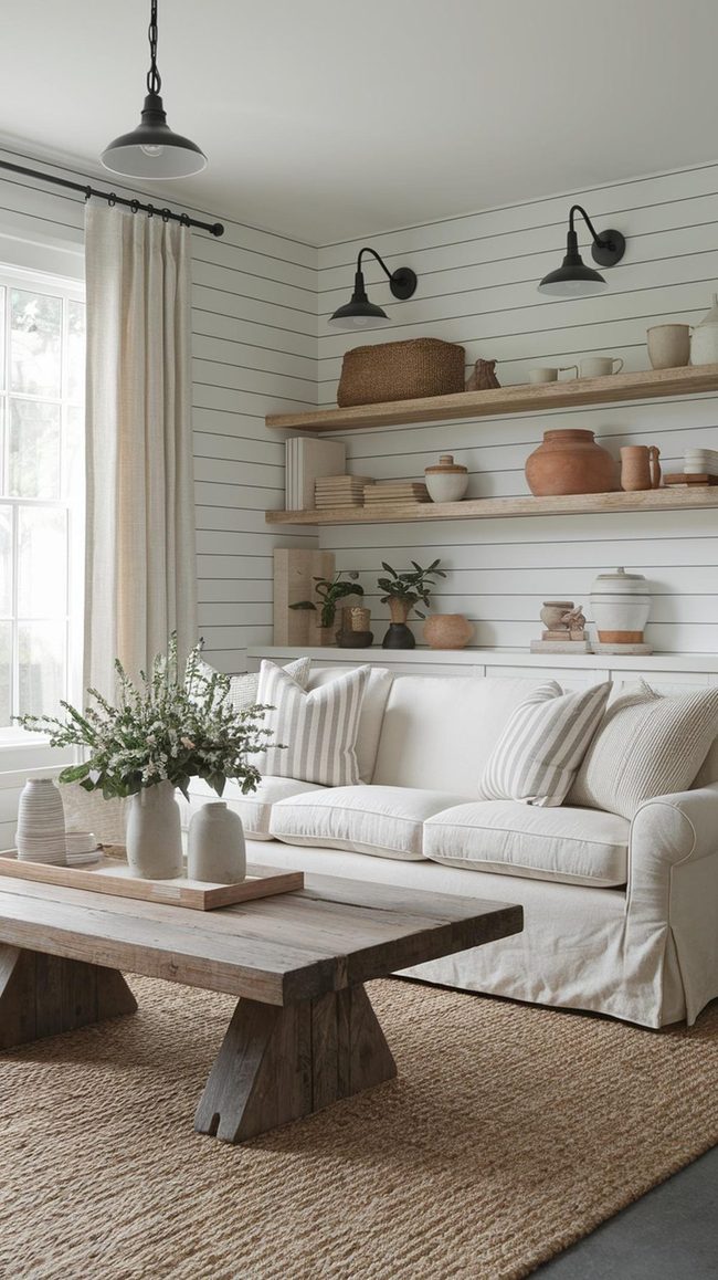 White Shiplap Farmhouse Living Room
