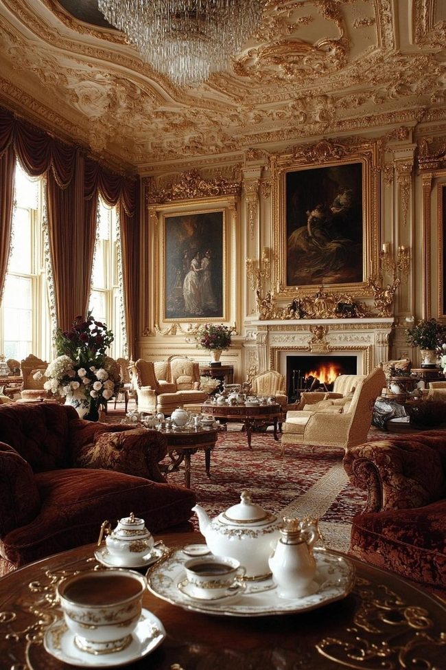 Mahogany Panels With Gold Accents