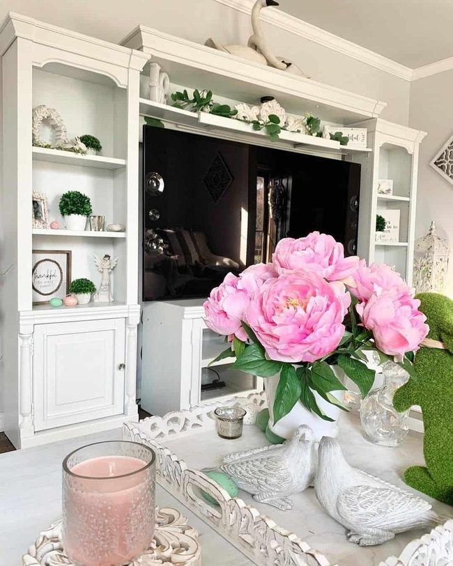 White Shelving Frames Natural Greenery