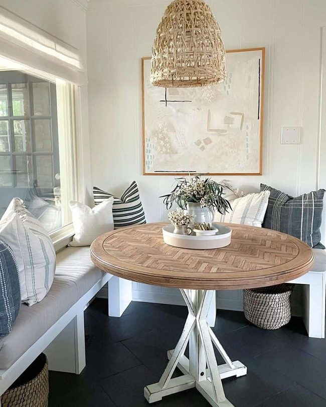 Wicker Lights Over Farmhouse Table