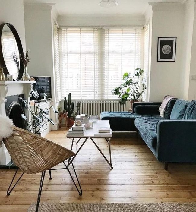 Deep Blue Velvet Anchors Light-Filled Room