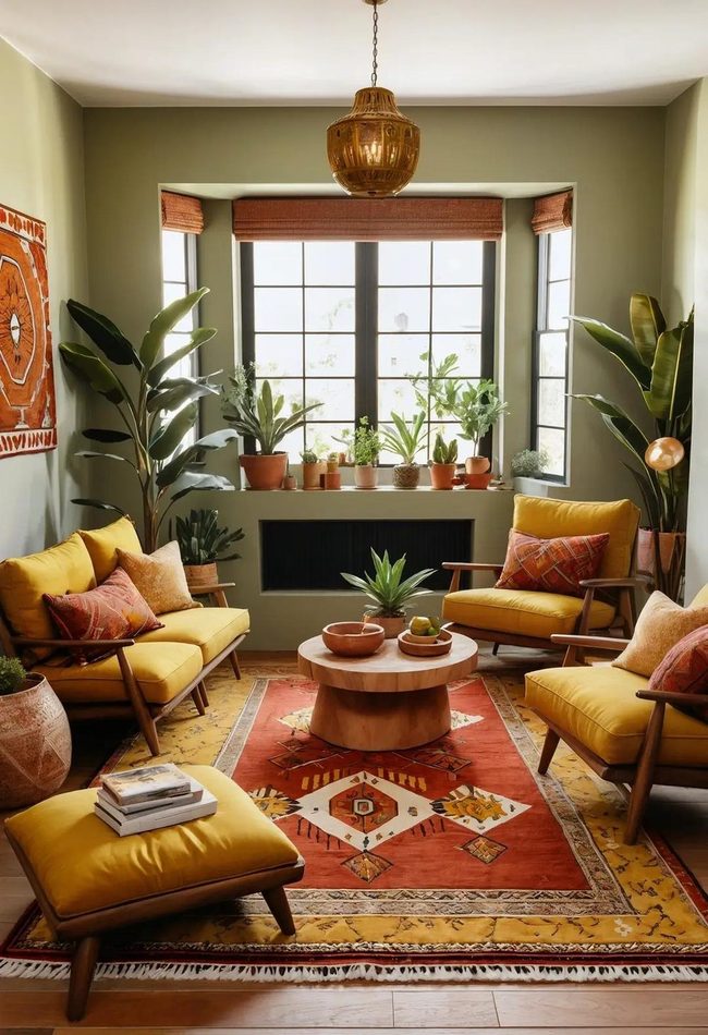 Red Rug Meets Earthy Tones