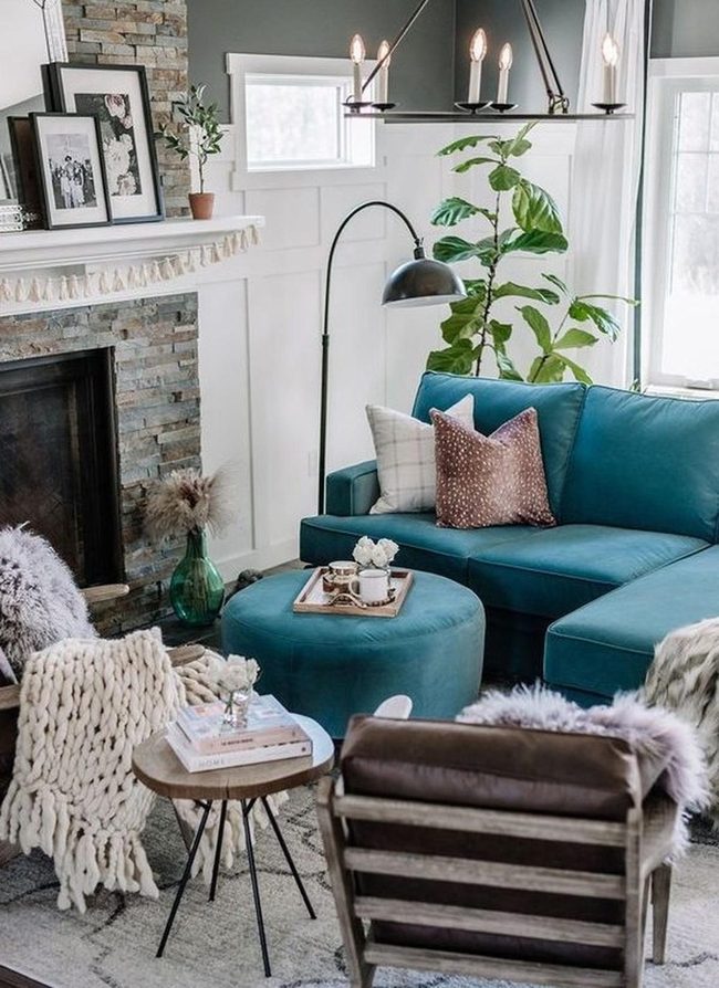 Deep Blue Sectional Living Room Retreat