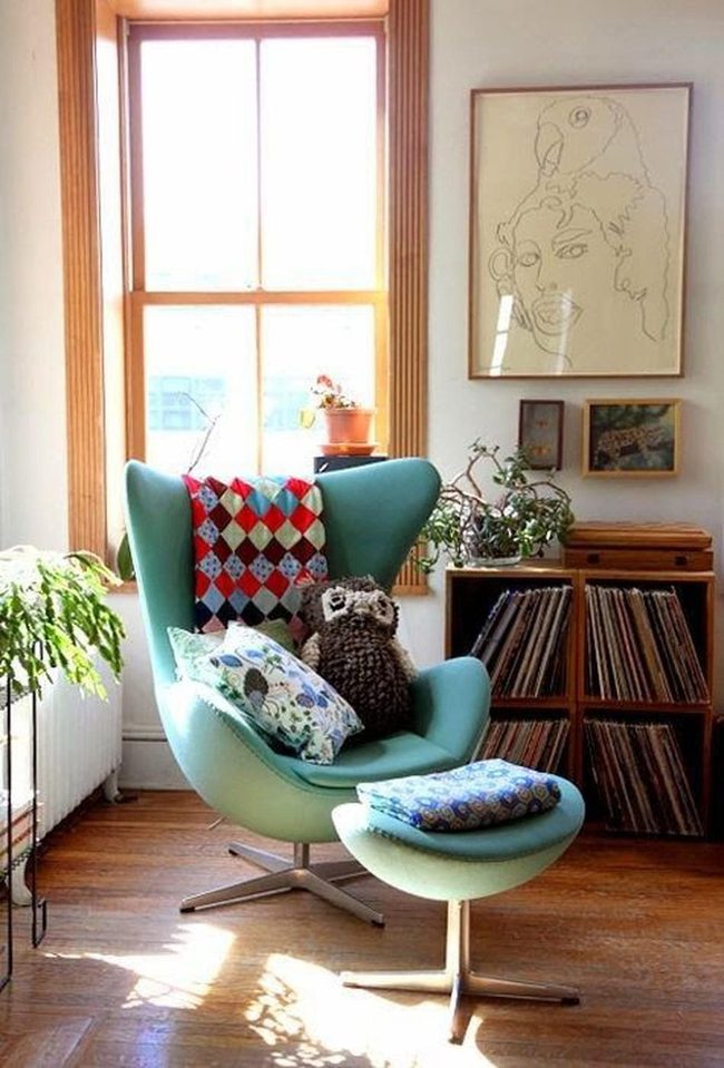 Mint Chair With Red Blue Diamonds
