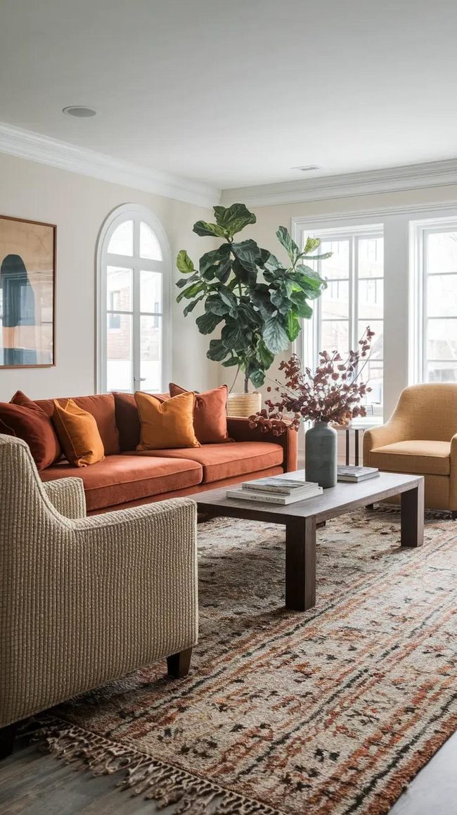Terracotta Wool Rug Anchors Autumn