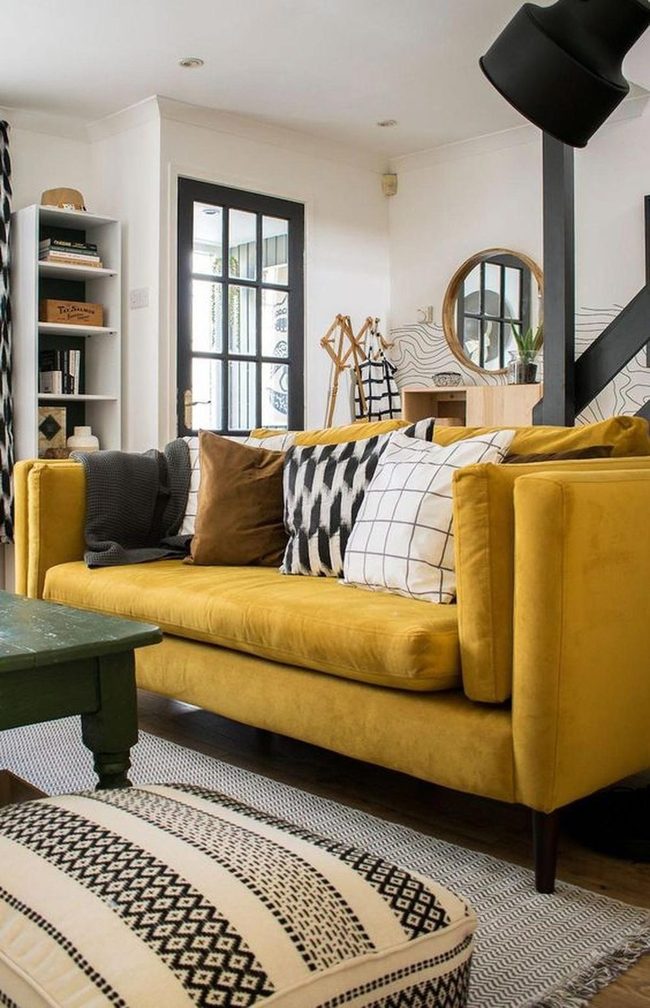 Sunny Yellow Sofa With Black Patterns