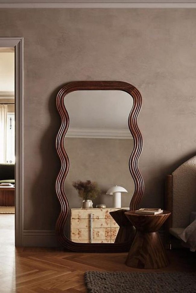 Wavy Wood Mirror Statement Room