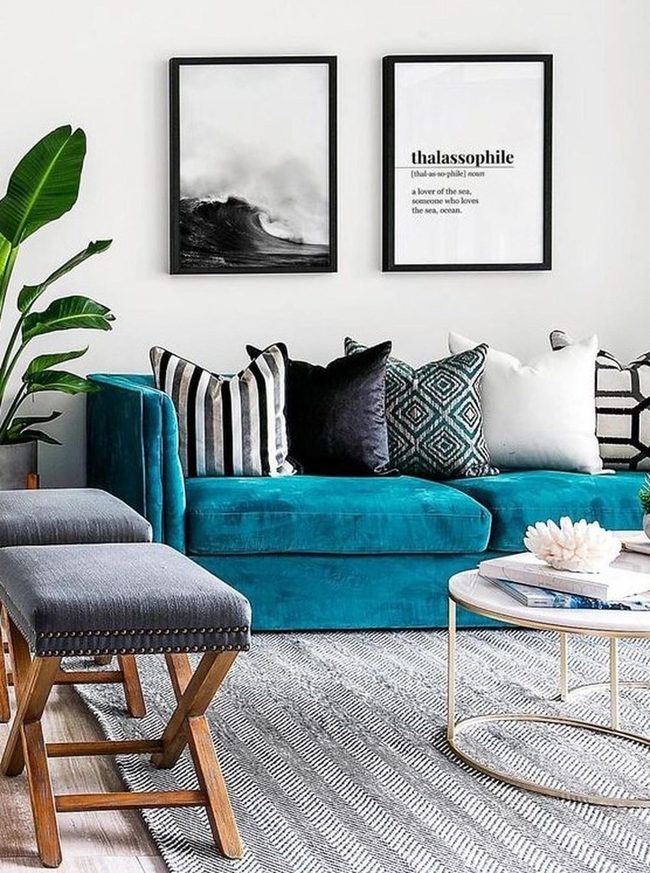 Teal Velvet Statement Sofa