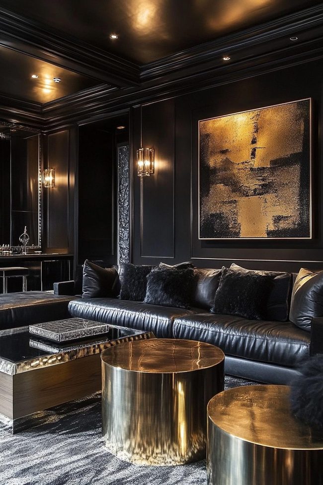 Black Leather Gold Metallic Living