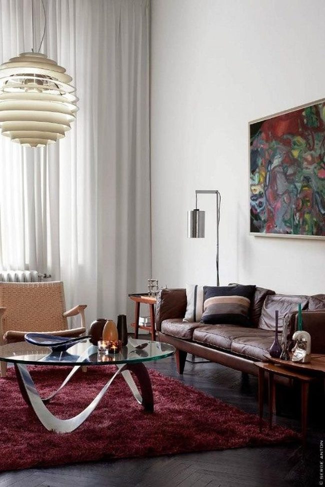 Deep Red Rug Anchors Modern Living