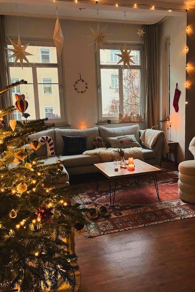 Golden Fireplace Stars And Feline Warmth