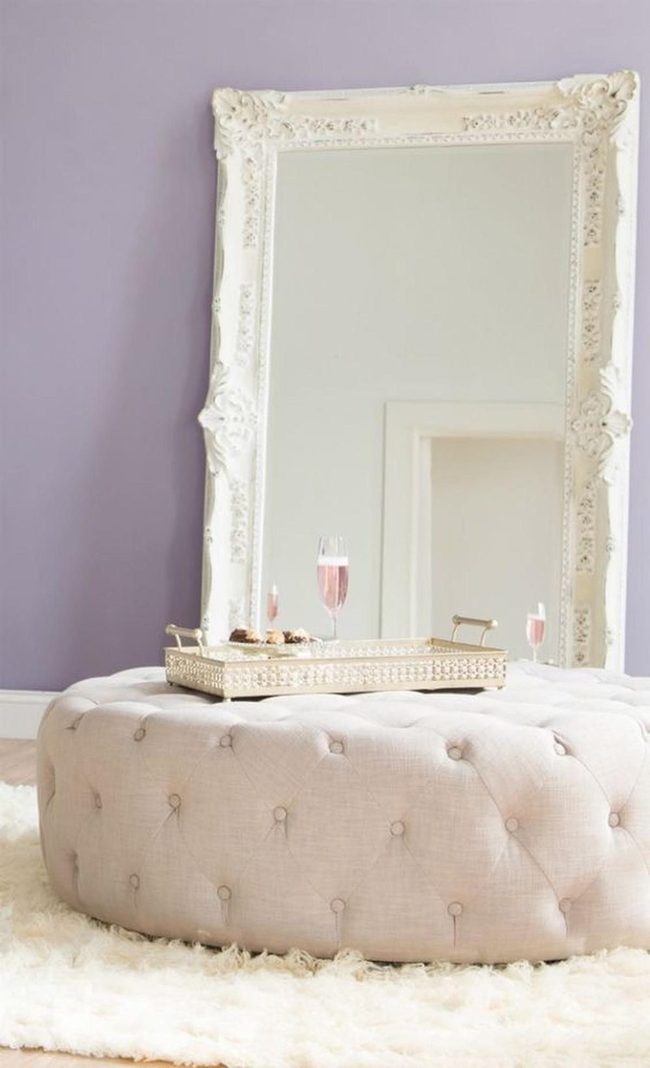 Purple Walls White Mirror Elegance