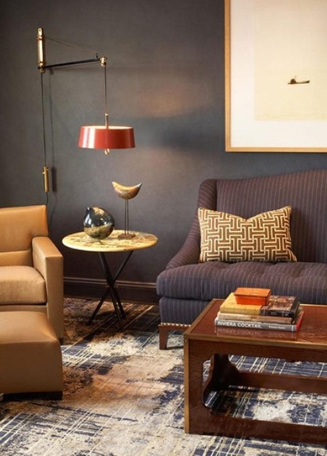 Deep Blue Walls With Warm Brown Comfort