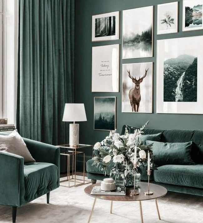 Deep Green Emerald Living Room