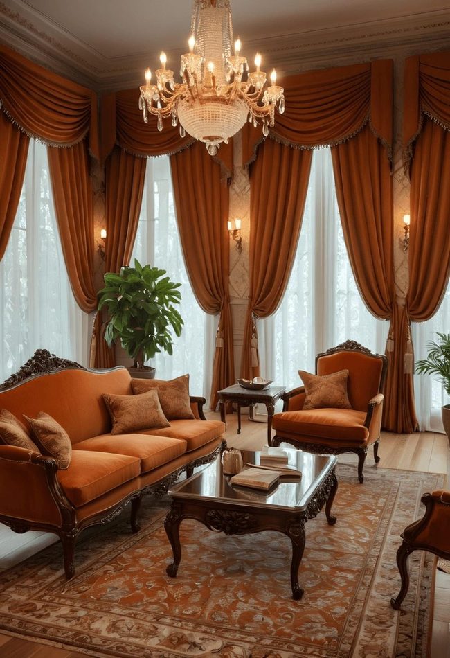 Burnt Orange Heavy Drapes Statement