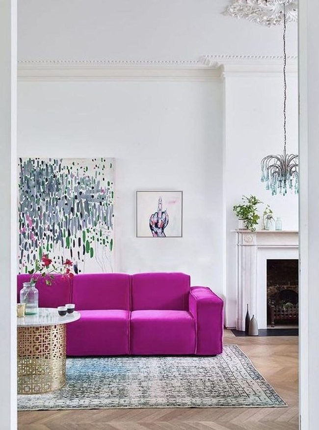 Purple Sofa Against Serene White Walls