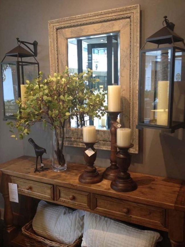 Wooden Entry Table With Hidden Storage Baskets