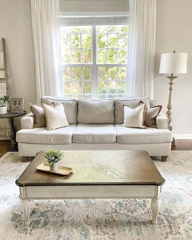 Gray Sofa With Soft Blue Rug
