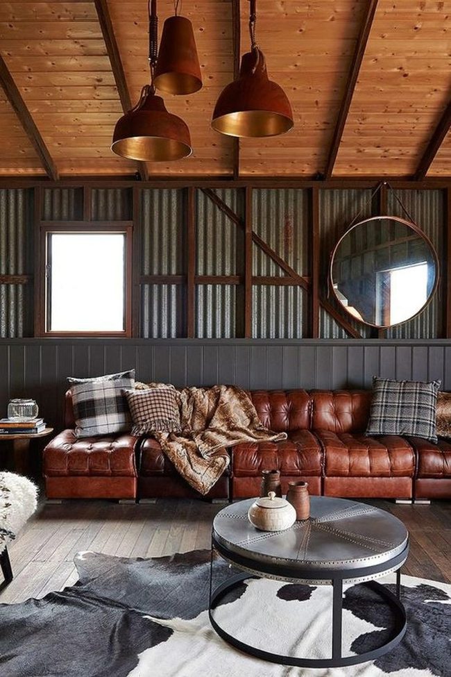 Copper Light Brown Leather Living Room