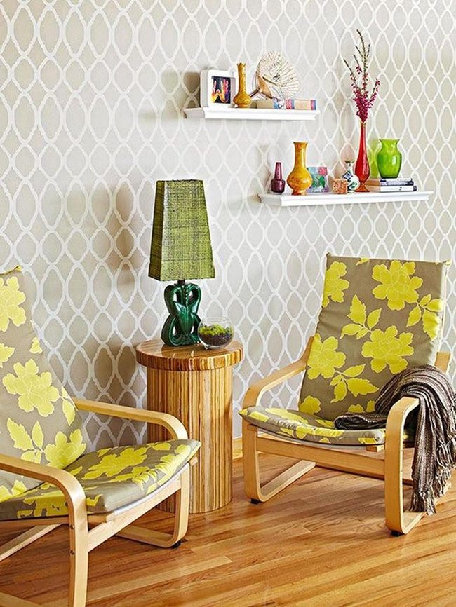 Yellow Cushioned Chairs Natural Wood