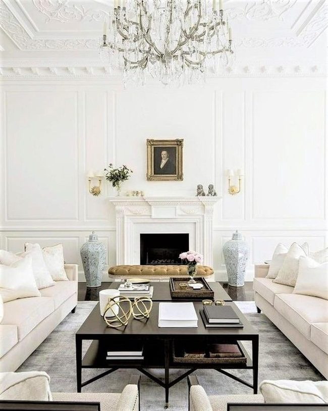 Cream Sofas With Chandelier Sparkle