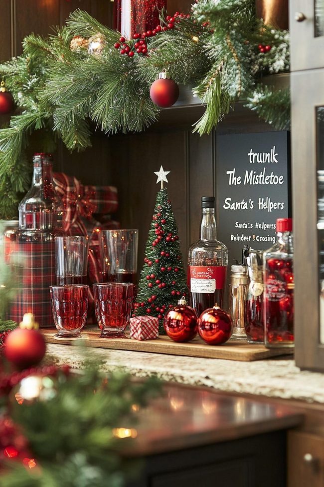 Evergreen Garland Above Bar Cabinets