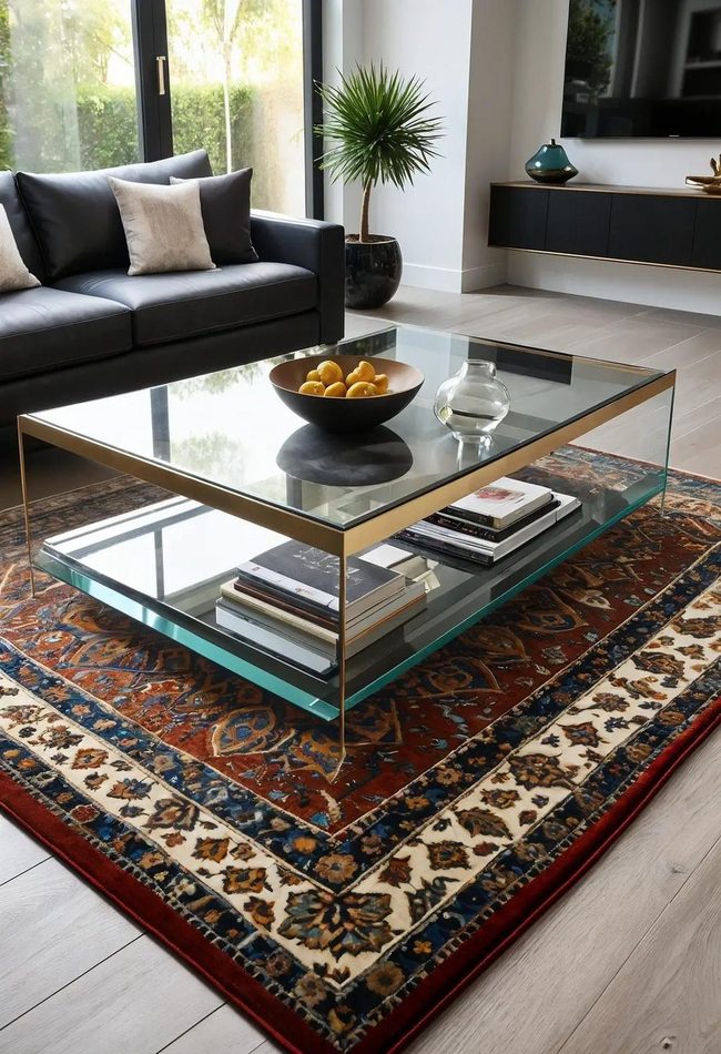 Persian Rug Beneath Transparent Glass