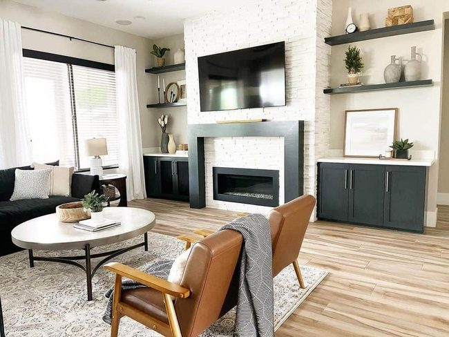 White Brick Modern Black Fireplace
