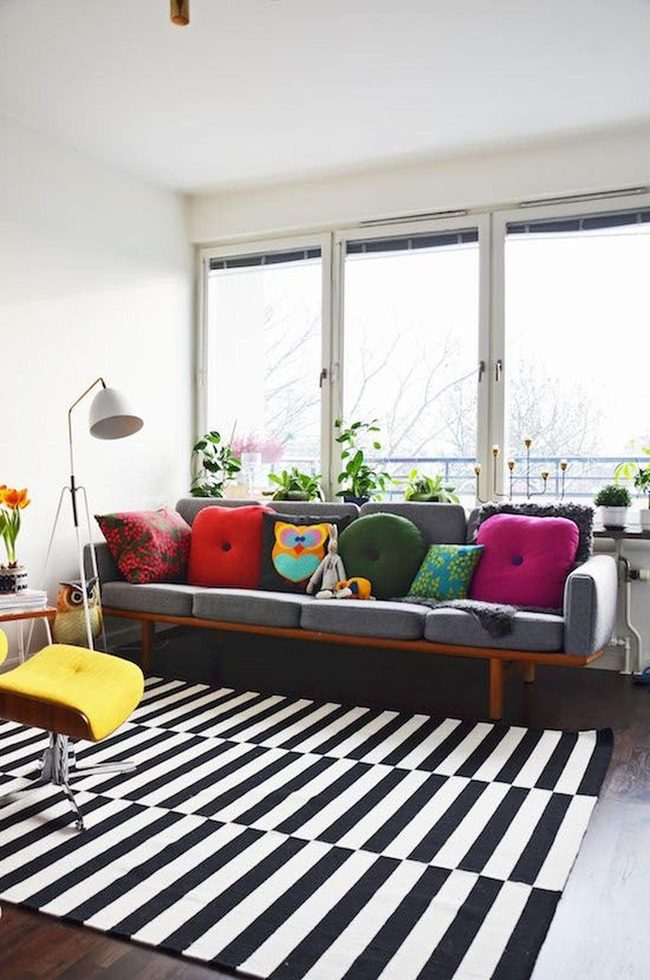 Striped Rug, Sunlit Living Room