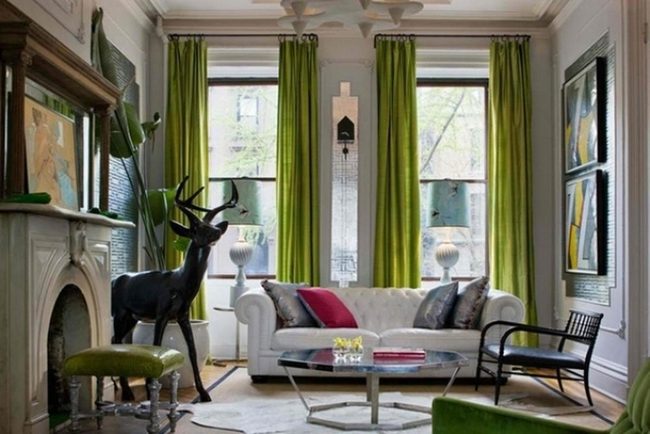 Emerald Curtains Bright Living Room