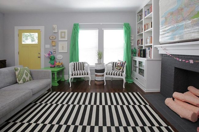 Lime Green Curtains With Striped Floors